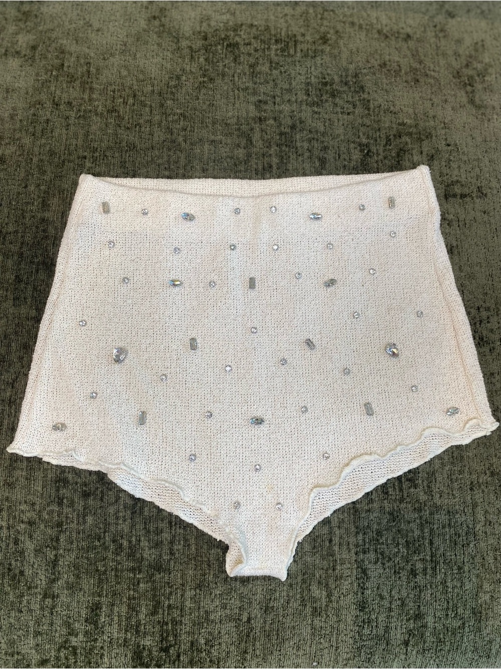 Zara Cream High-Waist Embellished Knit Briefs
